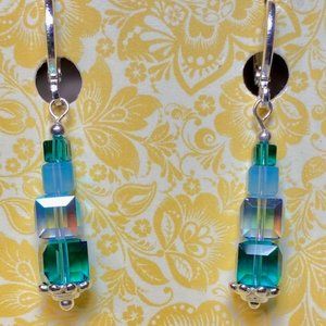 Swarovski Crystal AB Cube & Silver Earrings